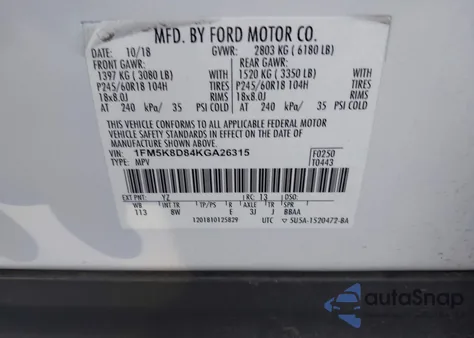 2019 Ford Explorer Xlt z USA, uszkodzony, nr VIN 1FM5K8D84KGA26315